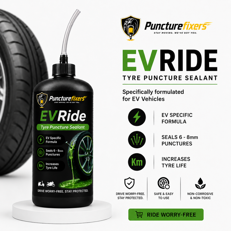 PunctureFixers EVRide – EV Tyre Puncture Sealant for Electric Scooters & Electric Bikes | Self-Sealing Anti-Puncture Protection for All EV Two-Wheelers